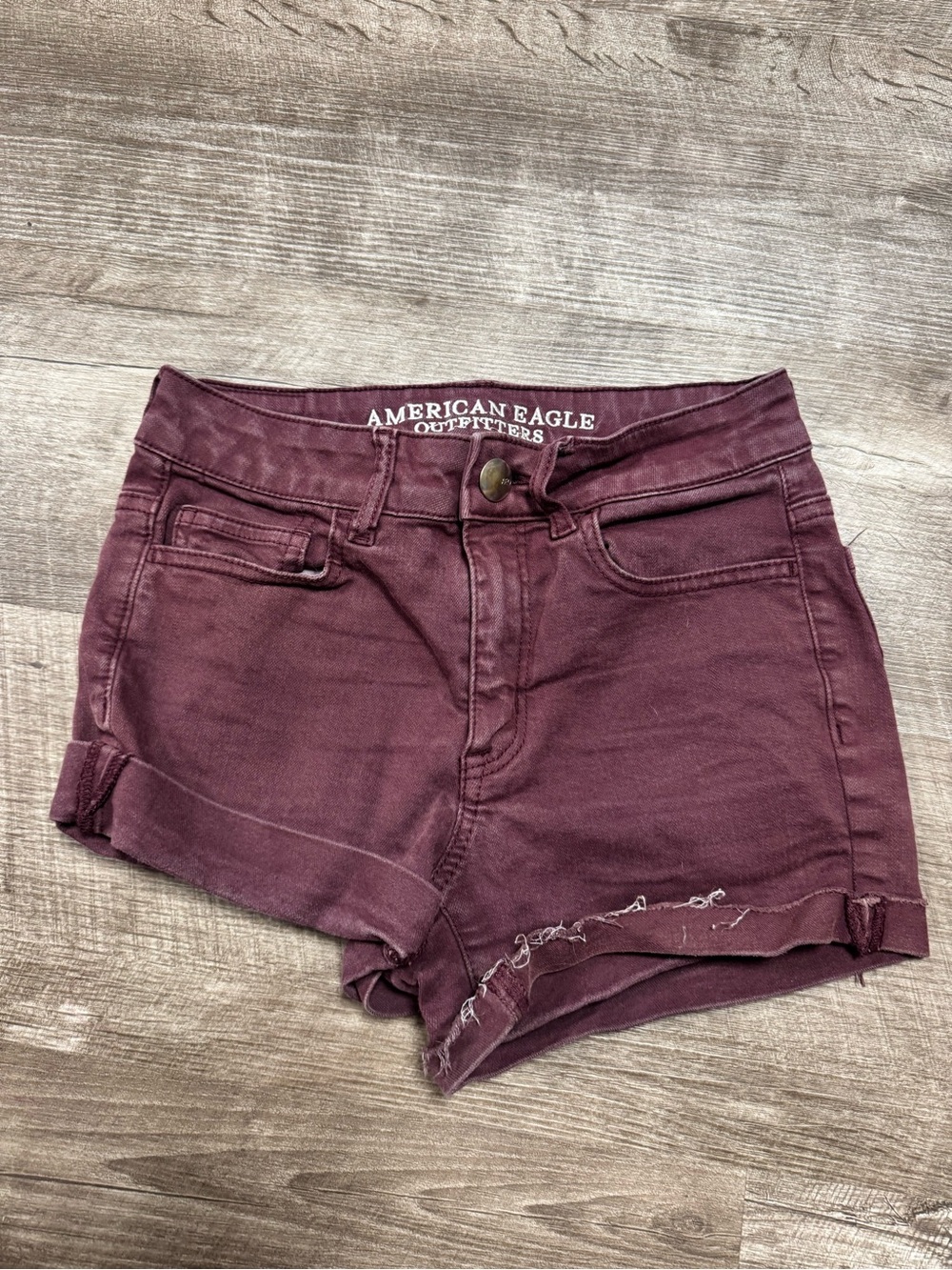 American Eagle Maroon High Rise Shortie Jean Shorts Size 00